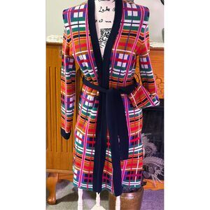 MOTH Anthropologie Plaid Belted Sweater Coat Cardigan Shawl Collar S